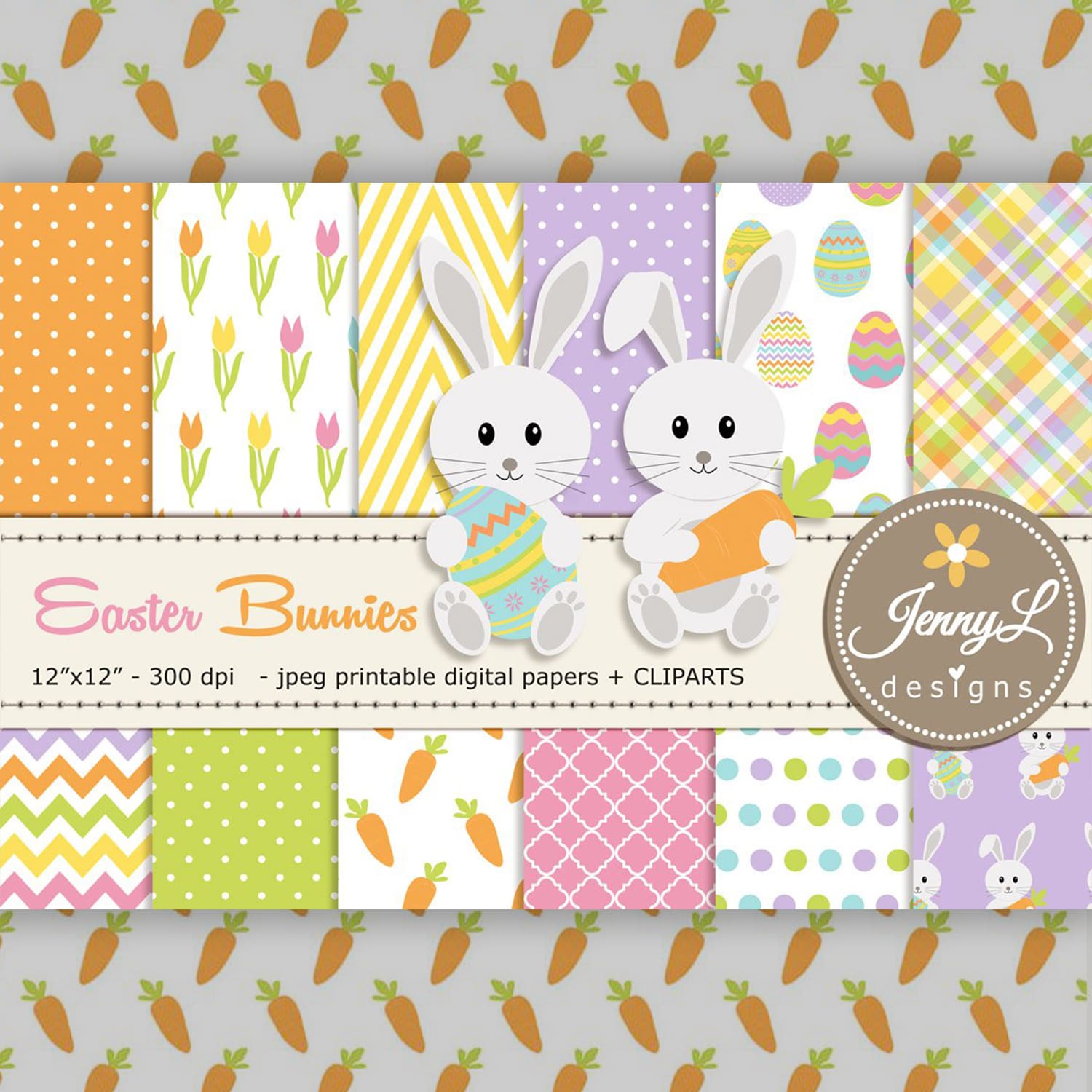 Easter Bunny Rabbit Digital Papers cover.