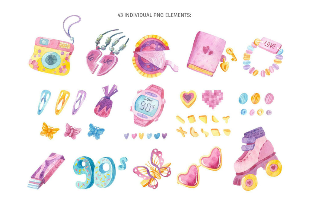 90s Retro Watercolor Clipart - MasterBundles