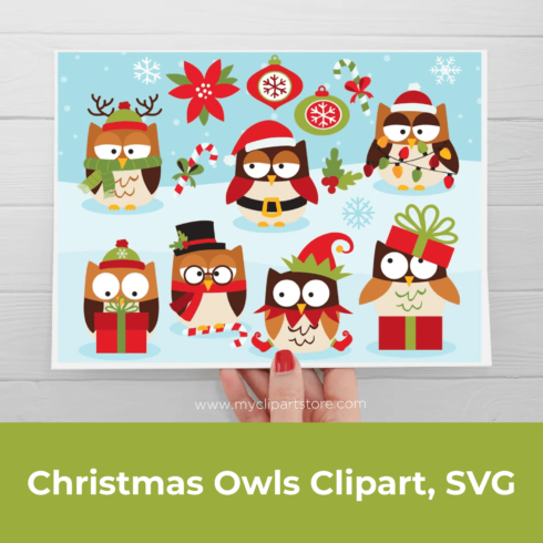 Christmas Owls Clipart, SVG.