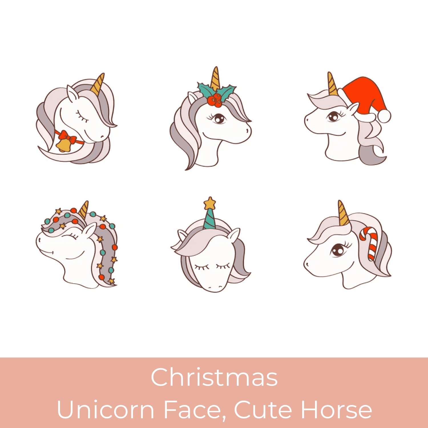 Christmas Unicorn Face, Cute Horse cover.