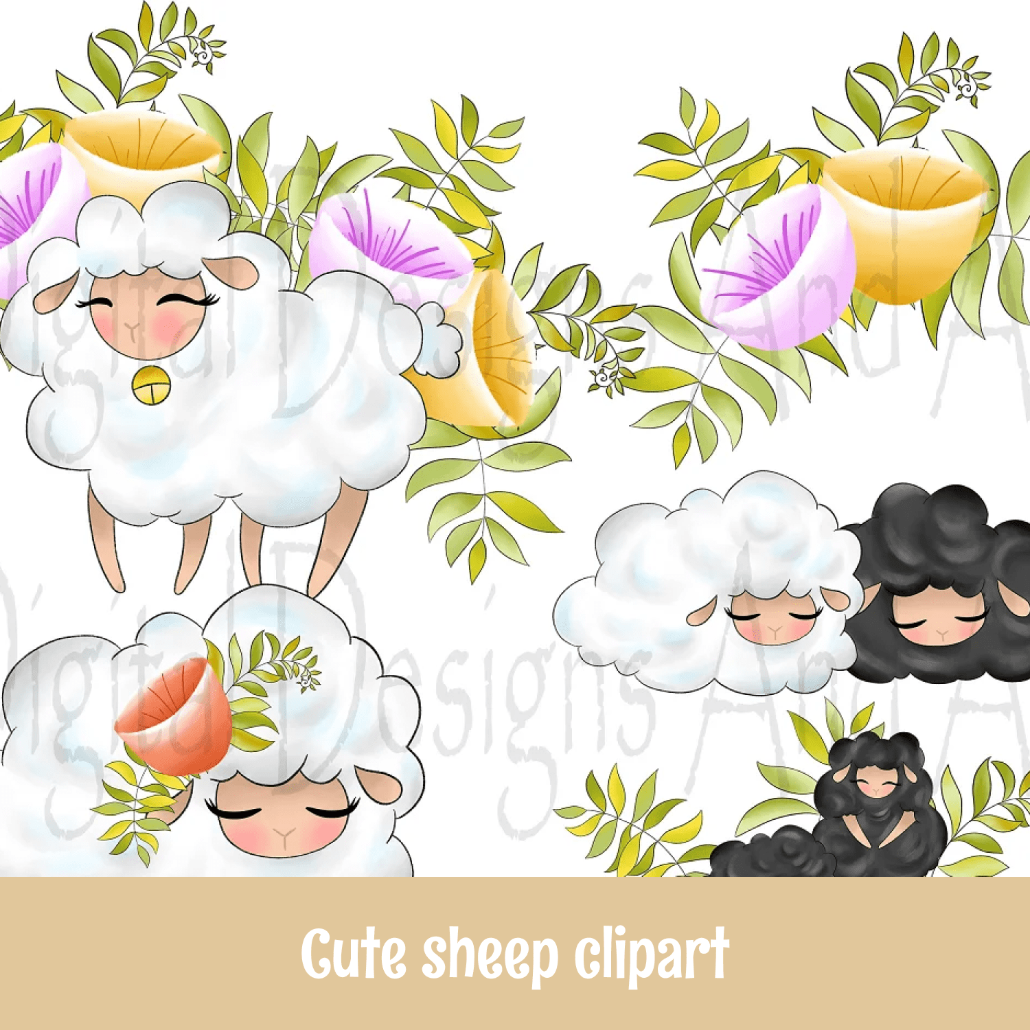 Cute sheep clipart cover.
