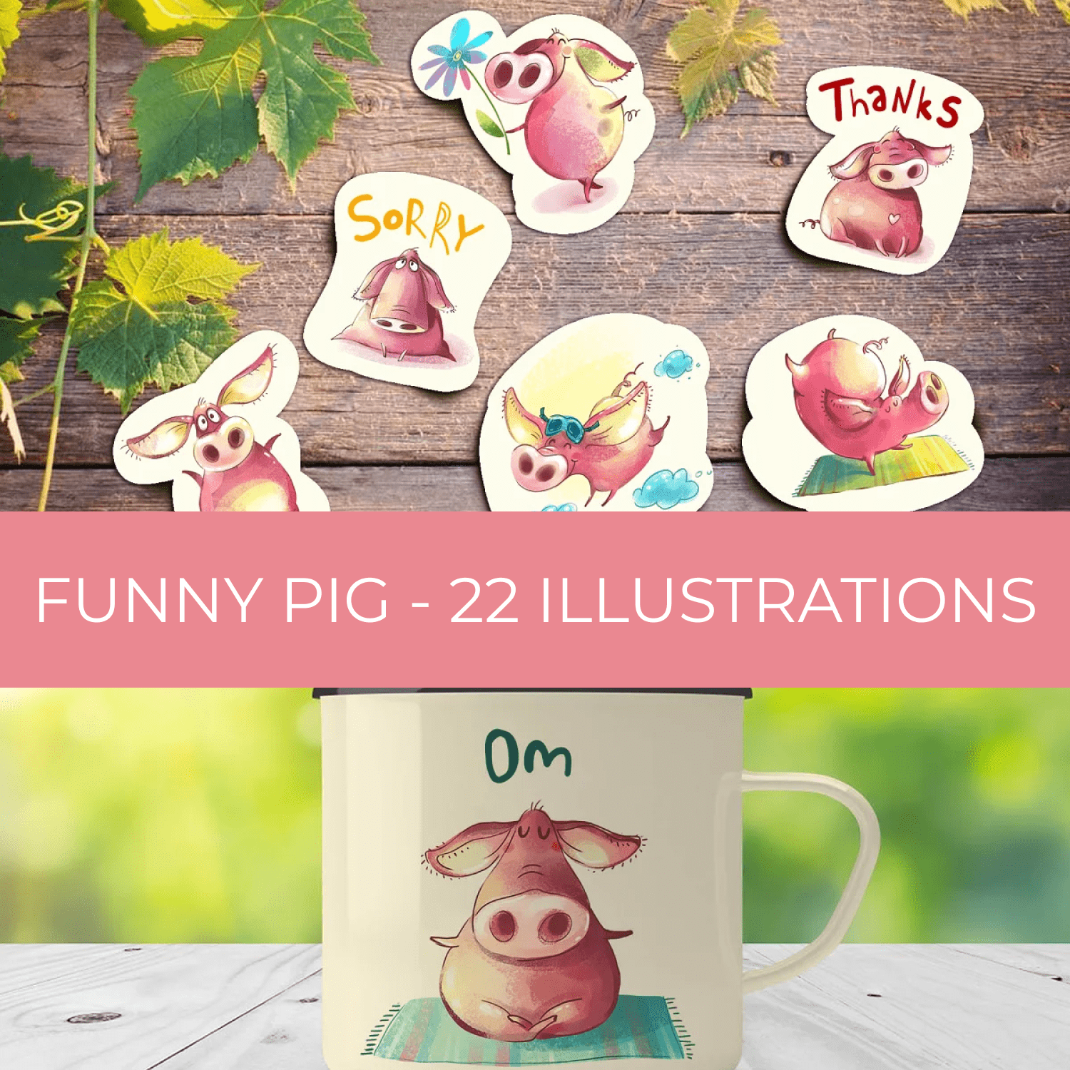 Funny Pig - 22 illustrations cover.