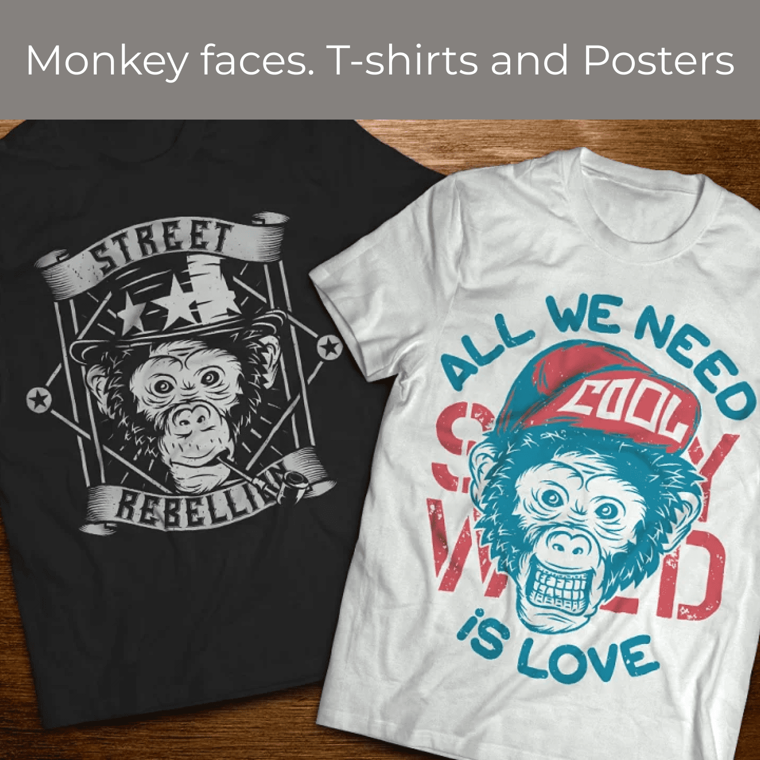 Monkey faces. T-shirts and Posters.