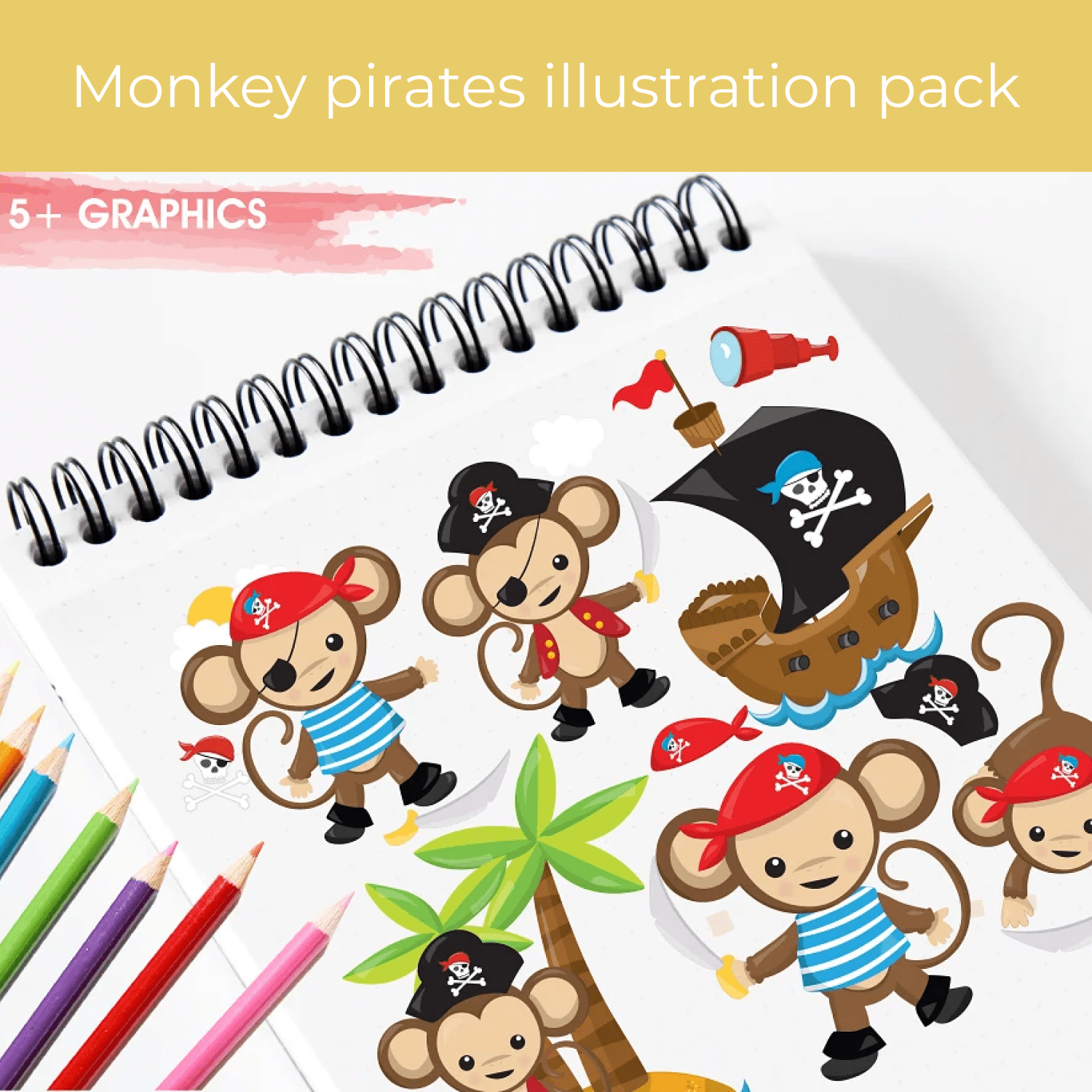 Monkey pirates illustration pack cover.