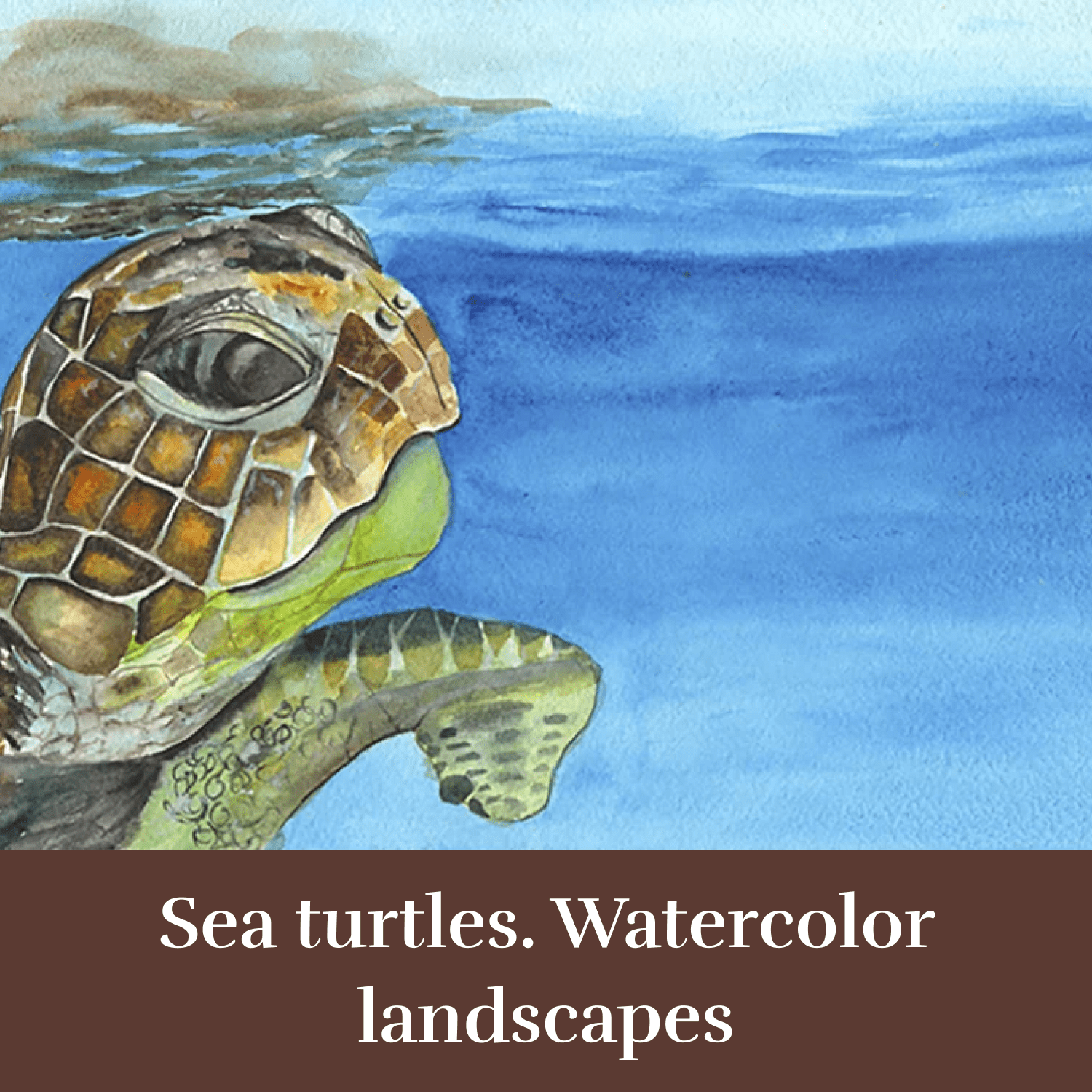 Save Sea turtles. Watercolor landscapes. cover.
