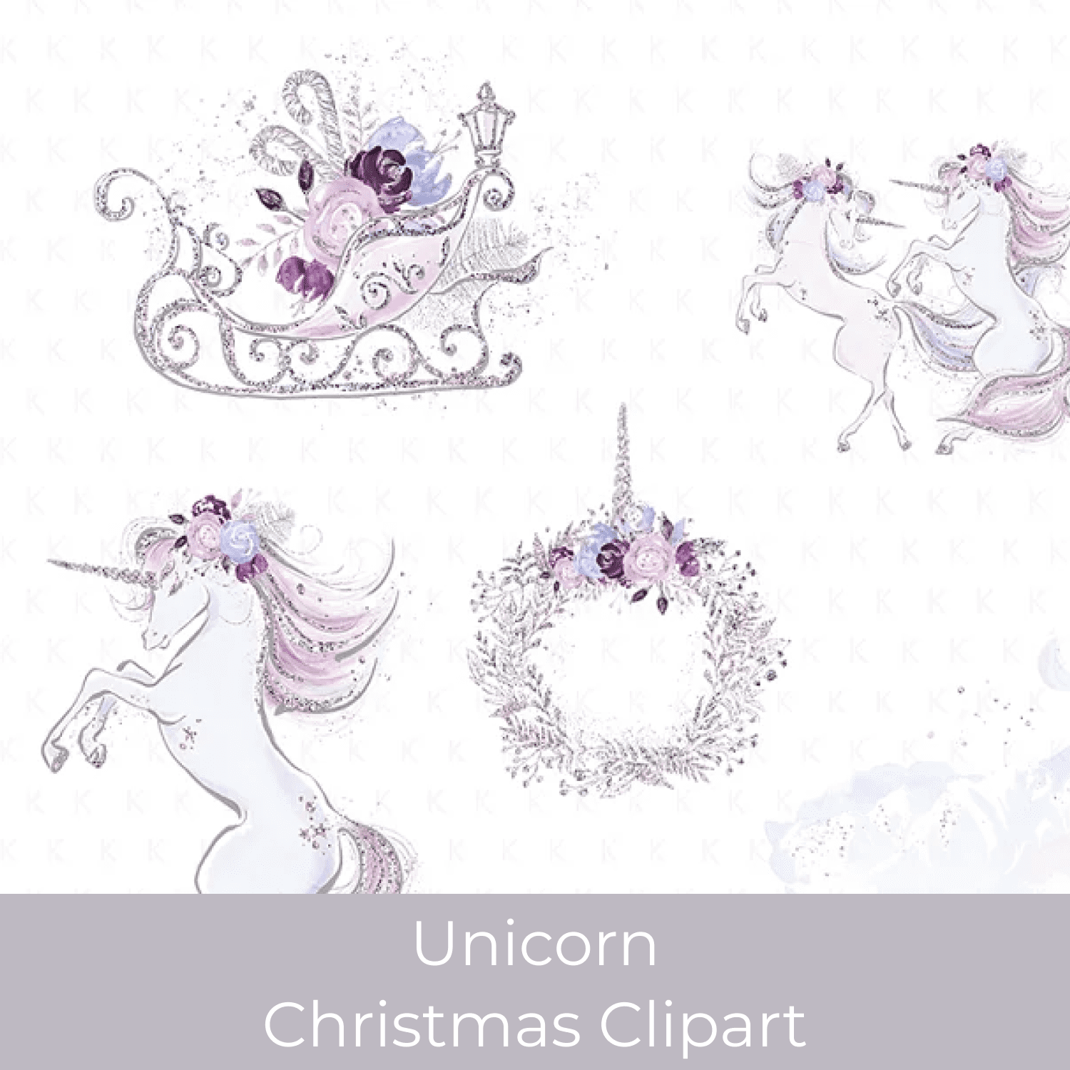 Unicorn Christmas Clipart cover.