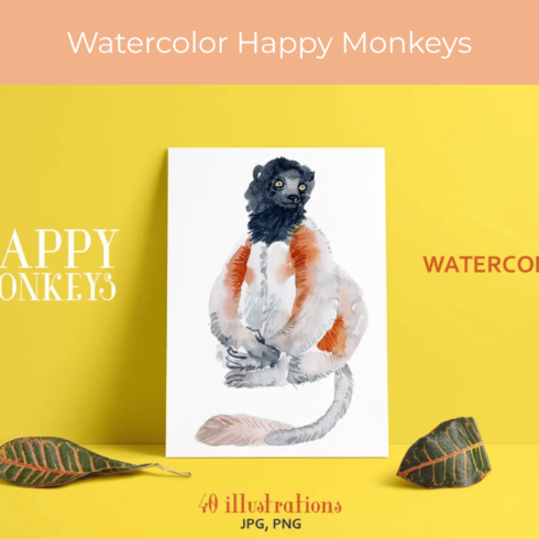 Watercolor Happy Monkeys.