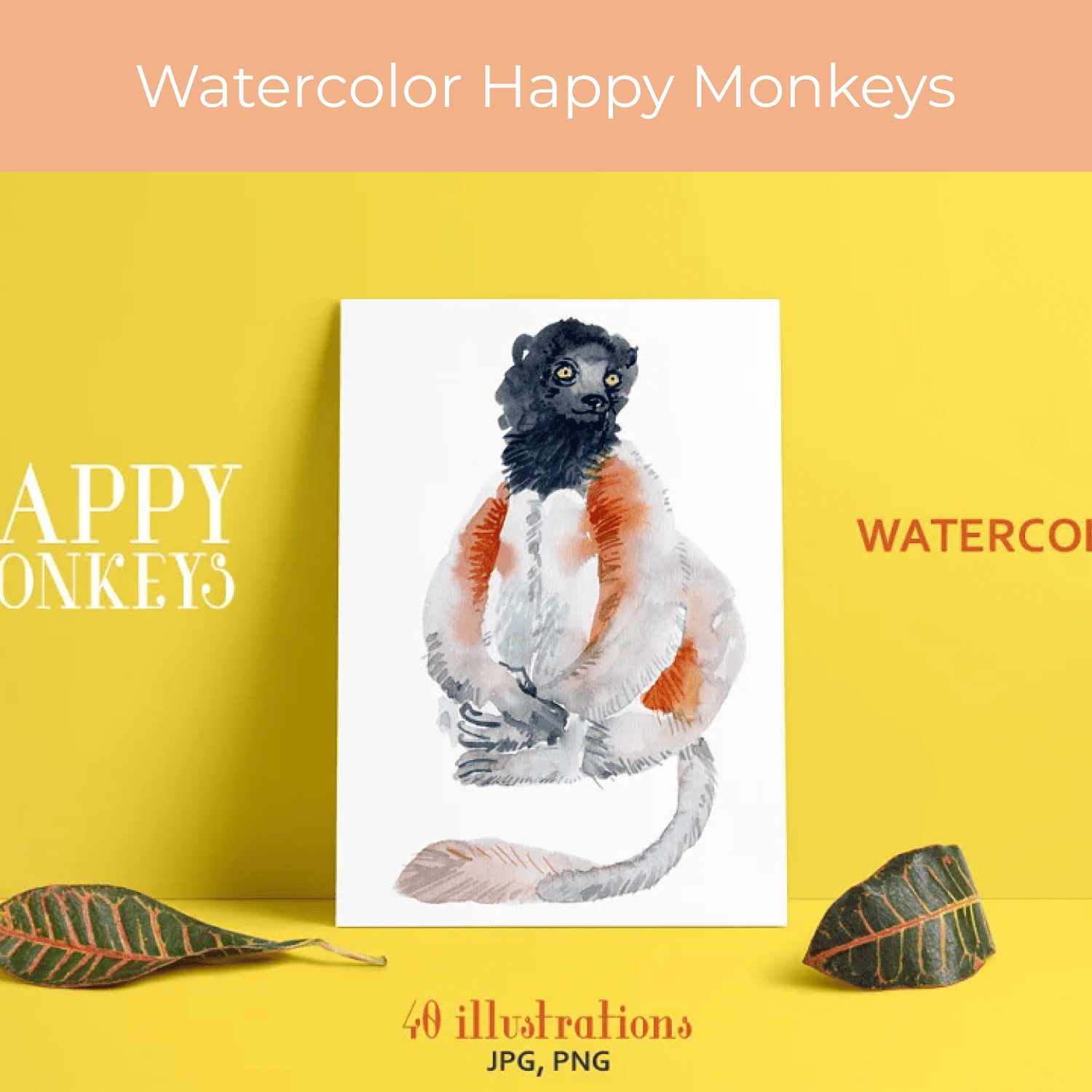 Watercolor Happy Monkeys.