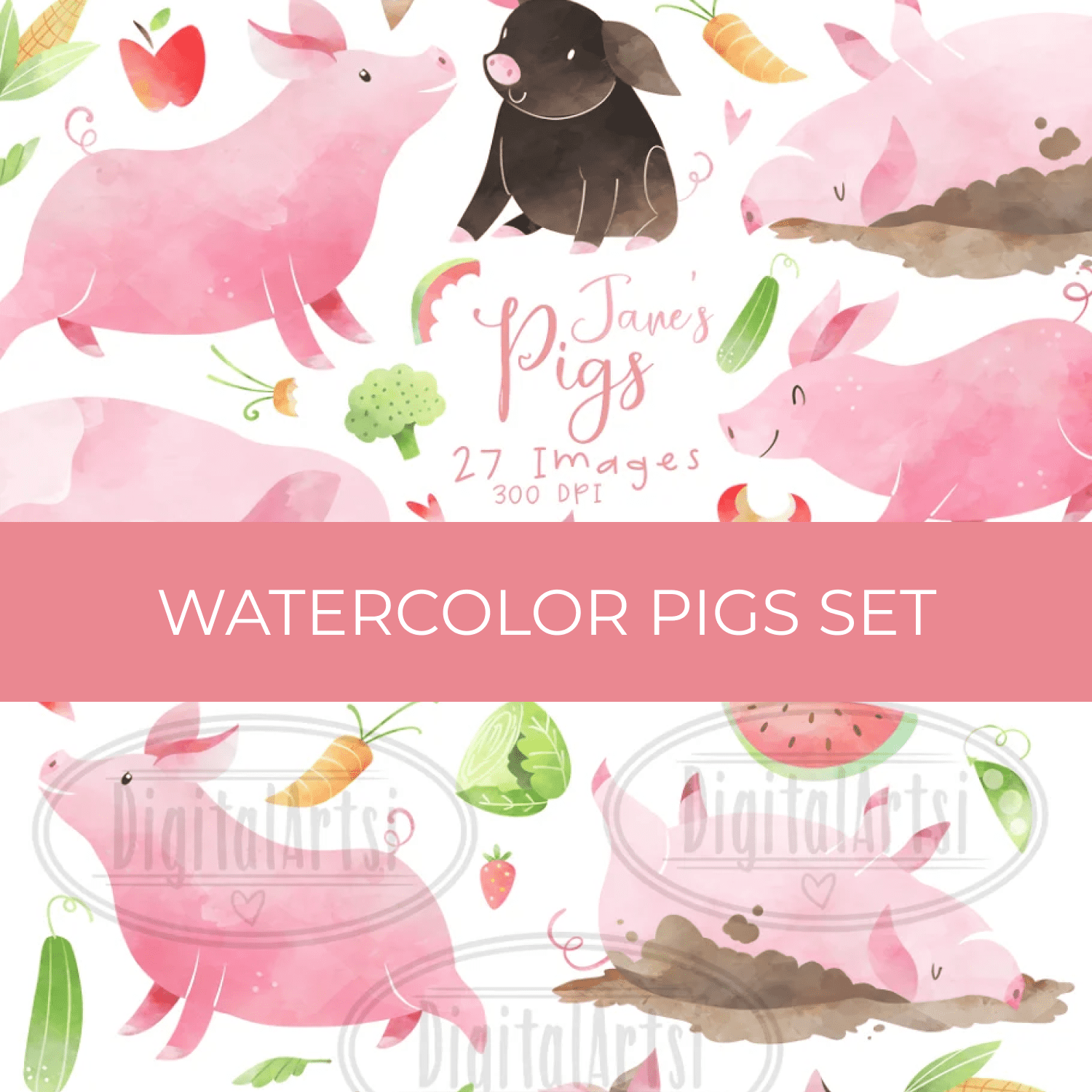 Watercolor Pigs Set cover.