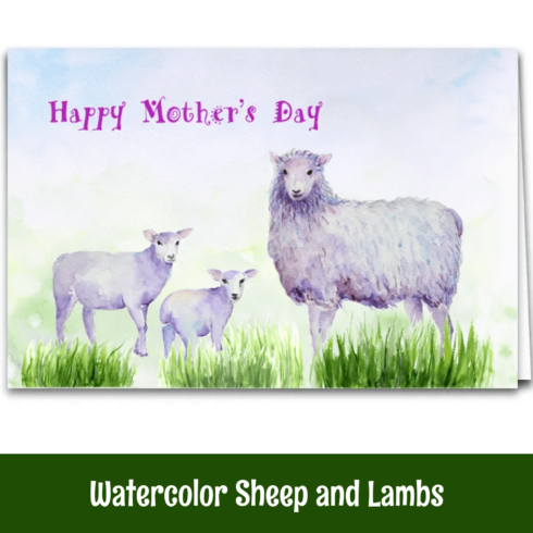 Watercolor Sheep and Lambs.