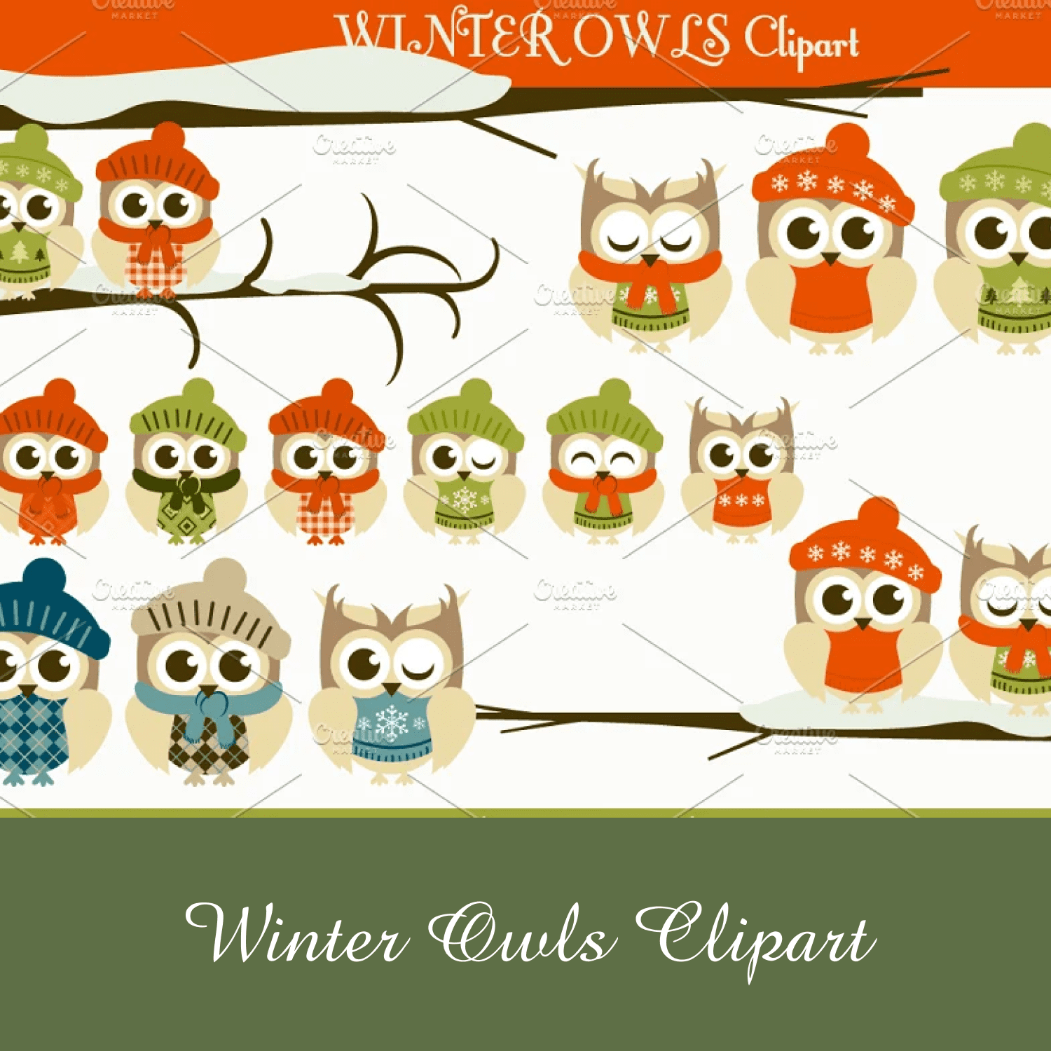 Winter Owls Clipart cover.