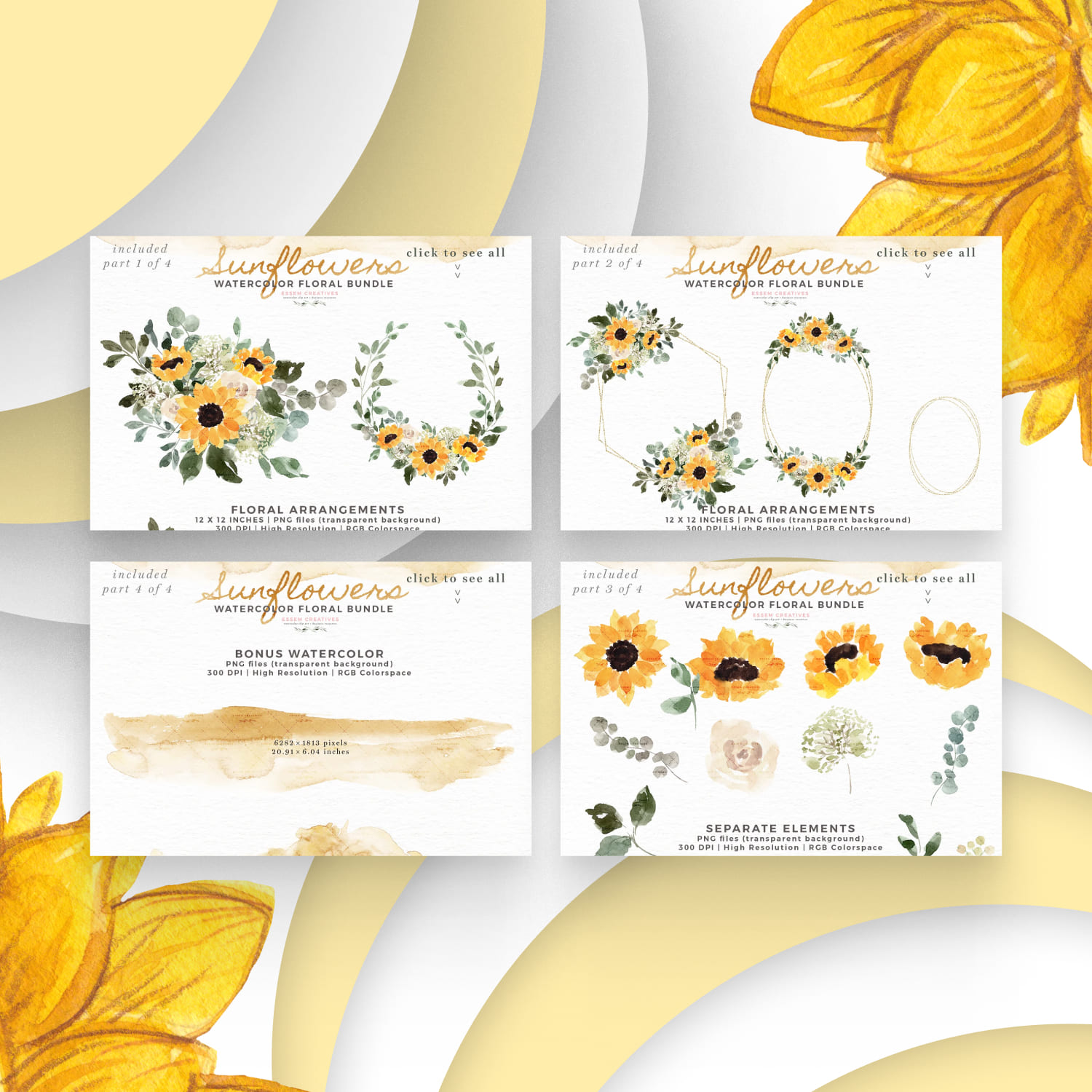 Watercolor Sunflowers Clipart Rustic cover.