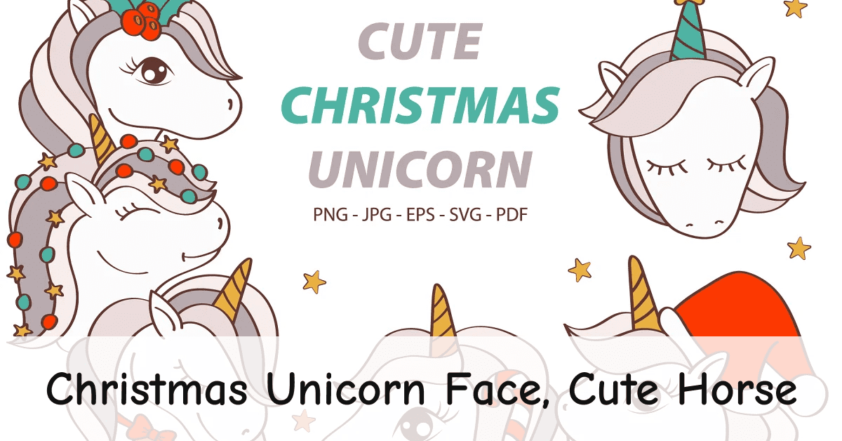 Christmas Unicorn Face, Cute Horse – MasterBundles