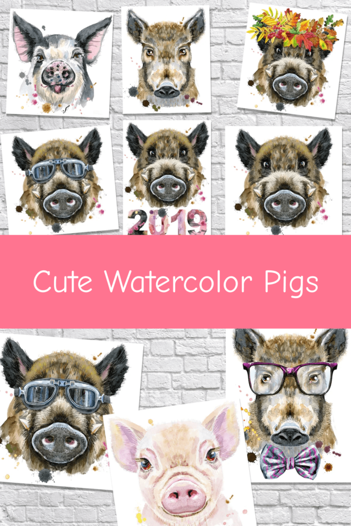 Cute Watercolor Pigs MasterBundles