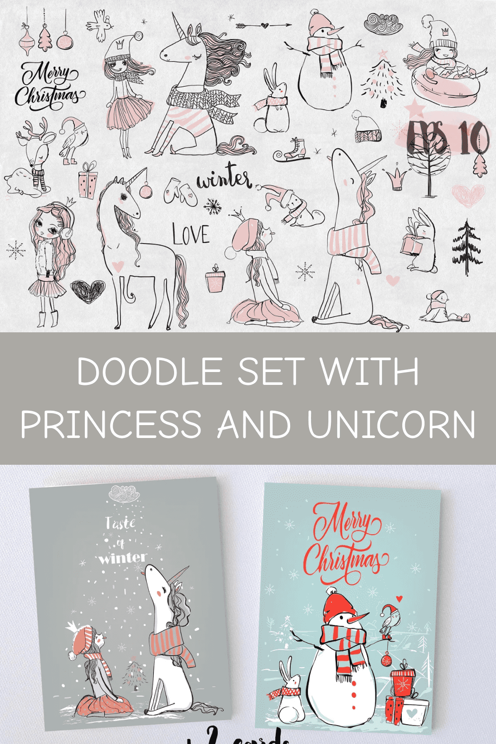 Doodle Set with Princess and Unicorn.