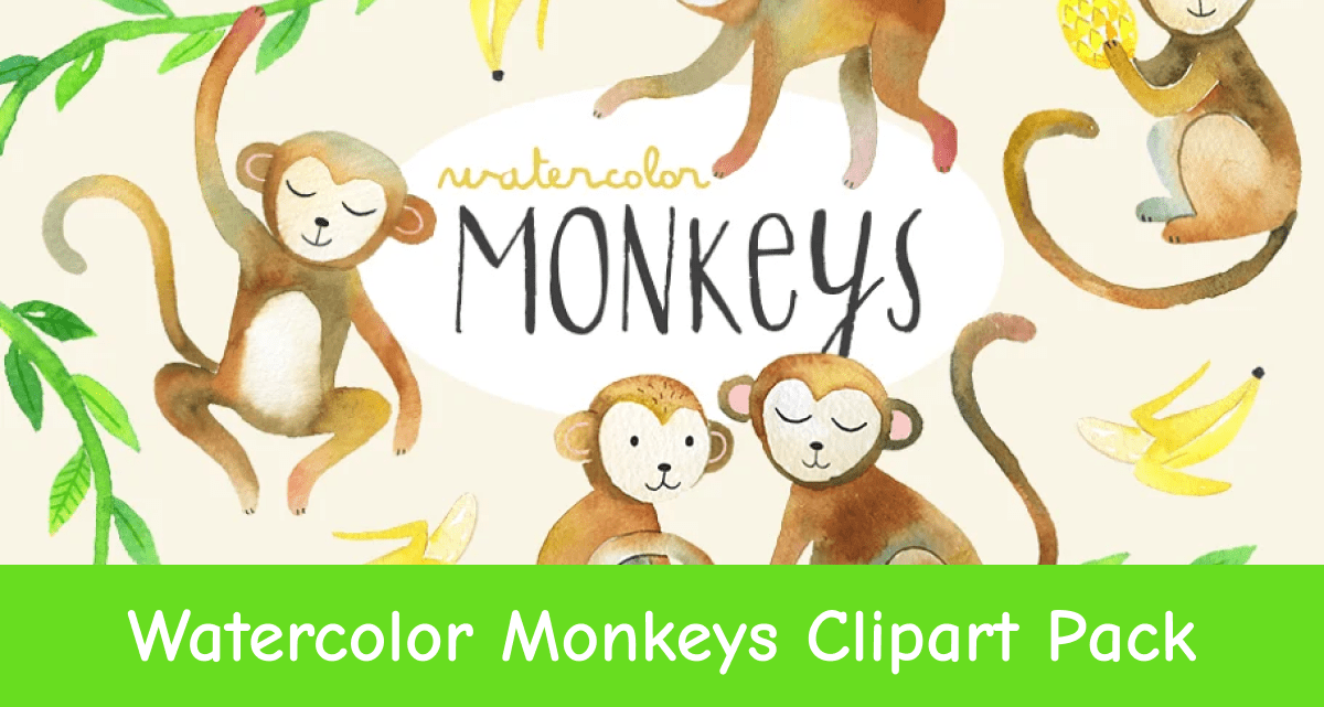 Watercolor Monkeys Clipart Pack – MasterBundles