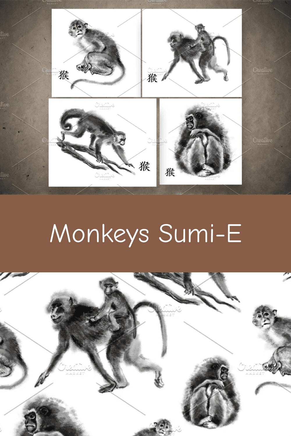 Monkeys Sumi-e.