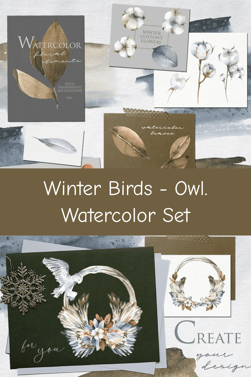 03 winter birds owl. watercolor set pinterest