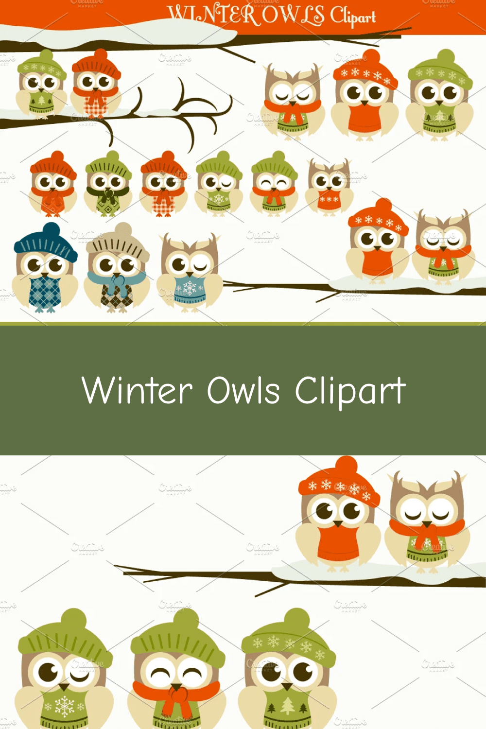 Winter Owls Clipart.