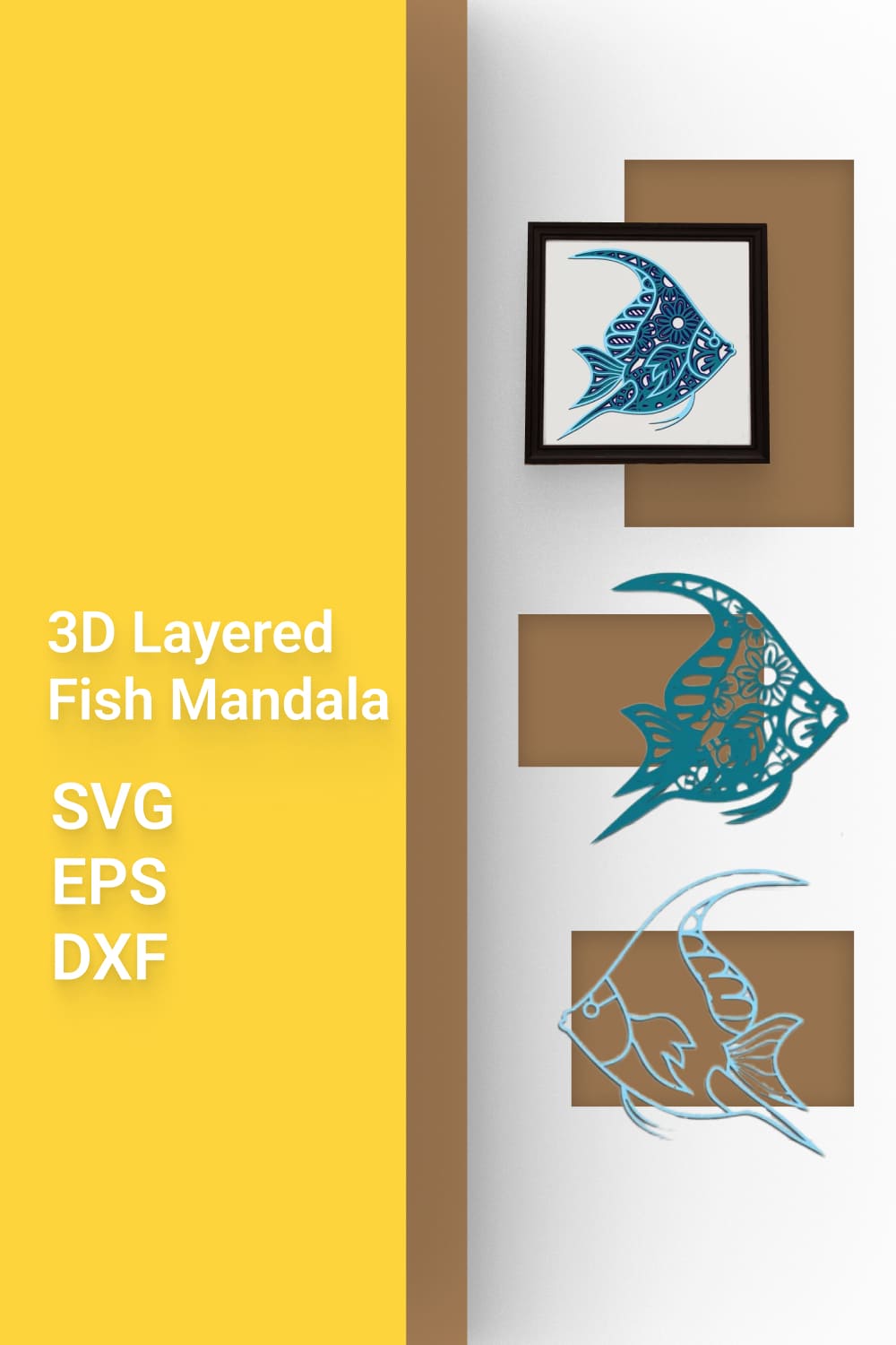 3D Layered Fish Mandala SVG 3 Layers.