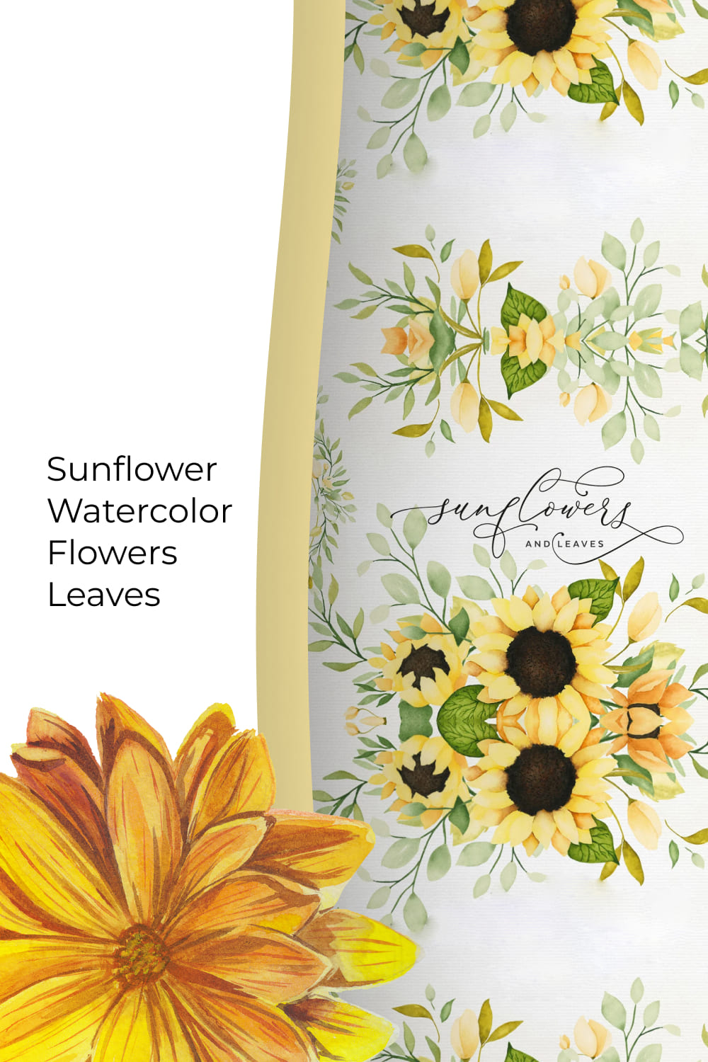 Sunflower Watercolor Flowers Leaves.