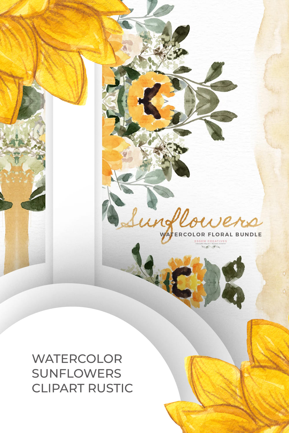 Watercolor Sunflowers Clipart Rustic.