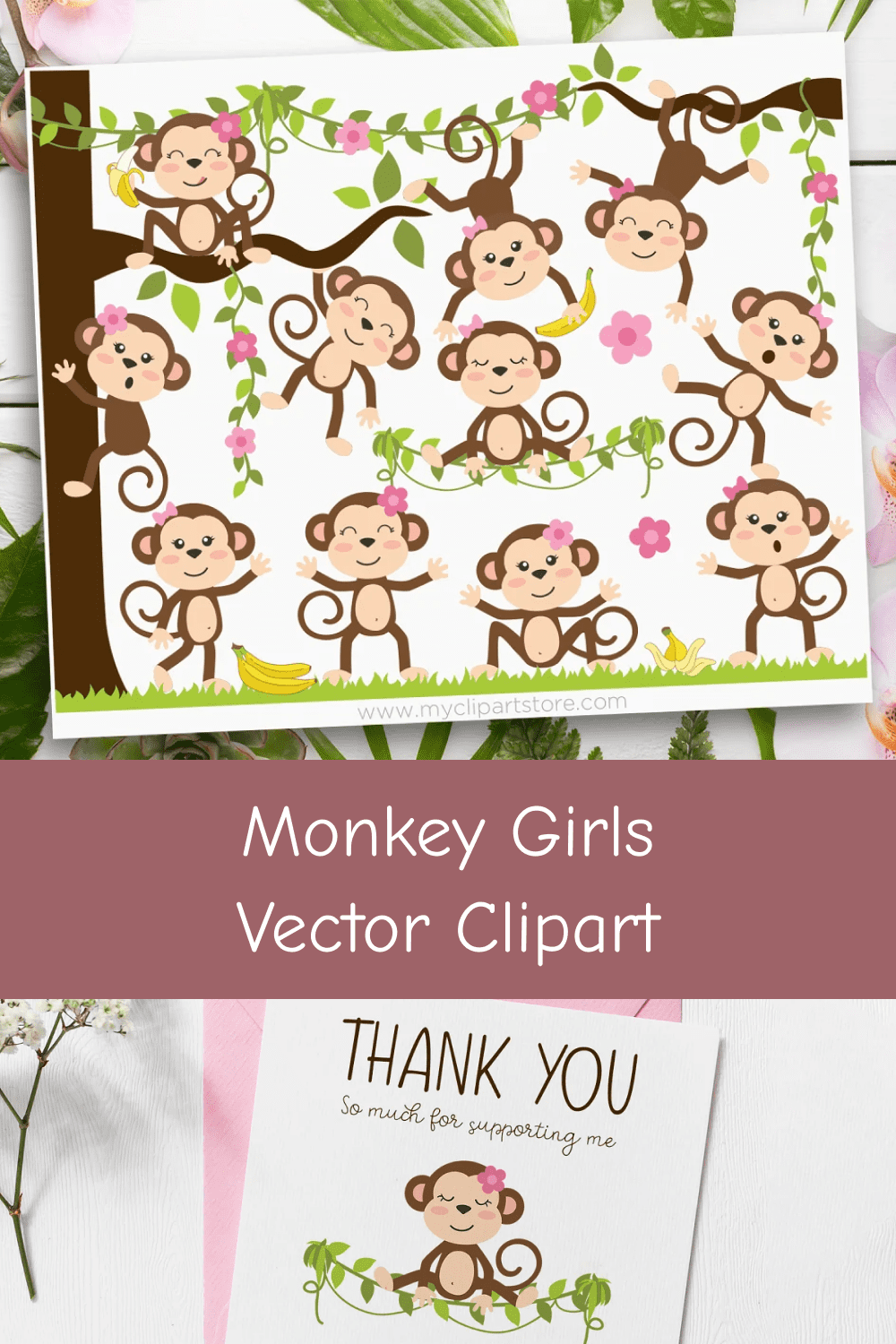 04 monkey girls vector clipart 1000h1500