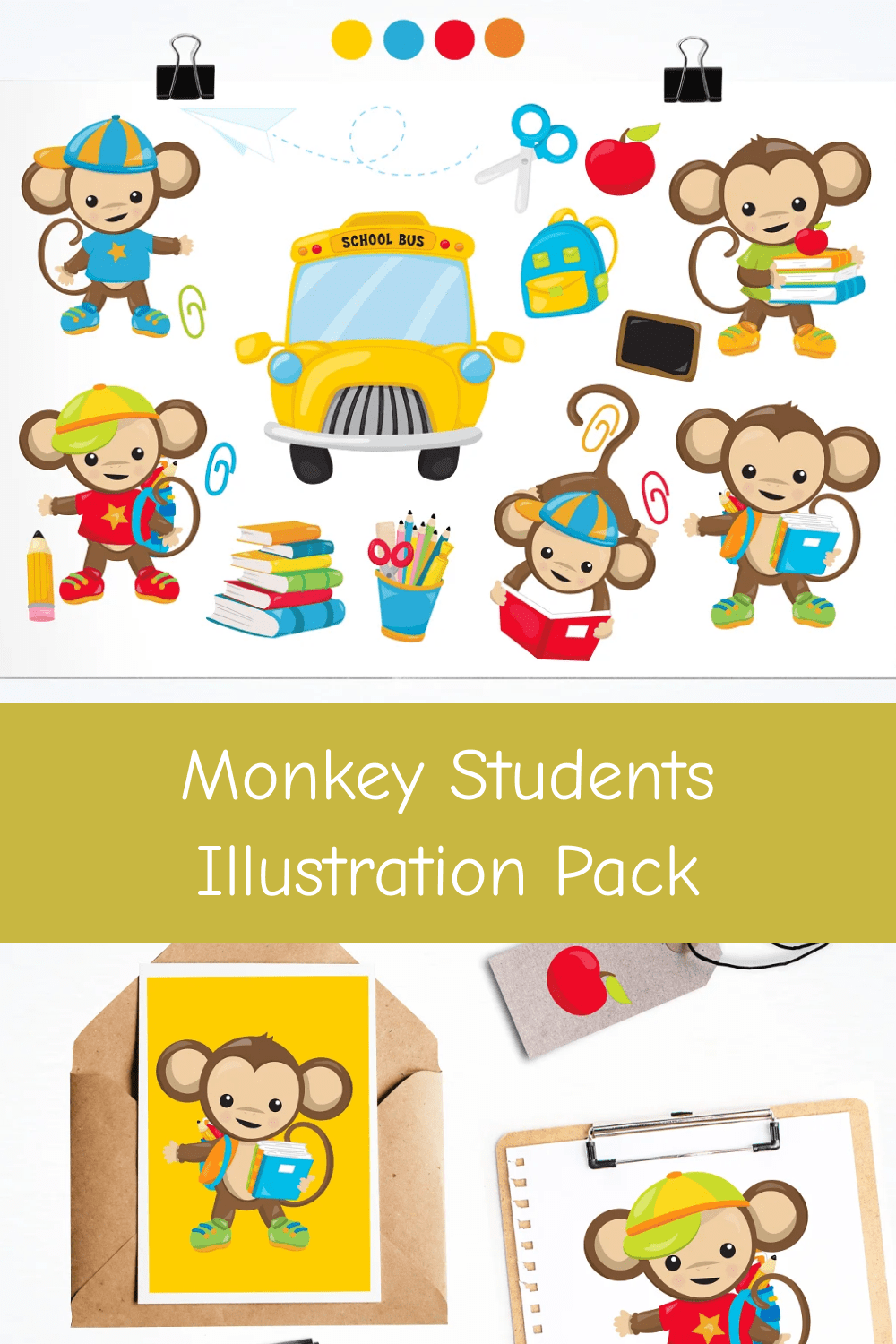 Monkey Students Illustration Pack.