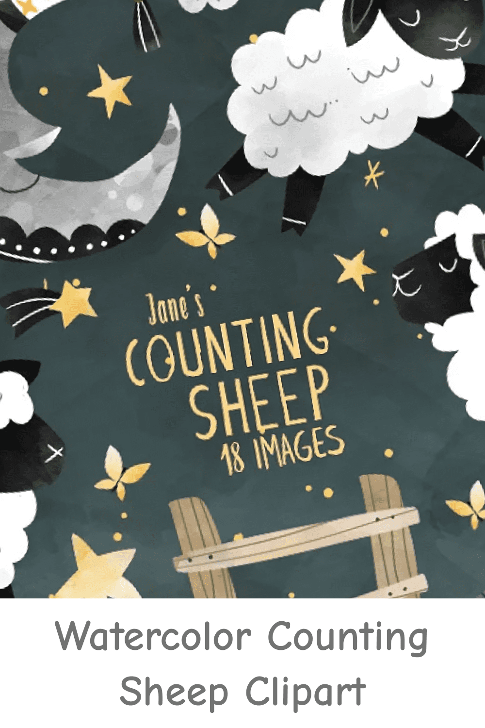 Watercolor Counting Sheep Clipart.