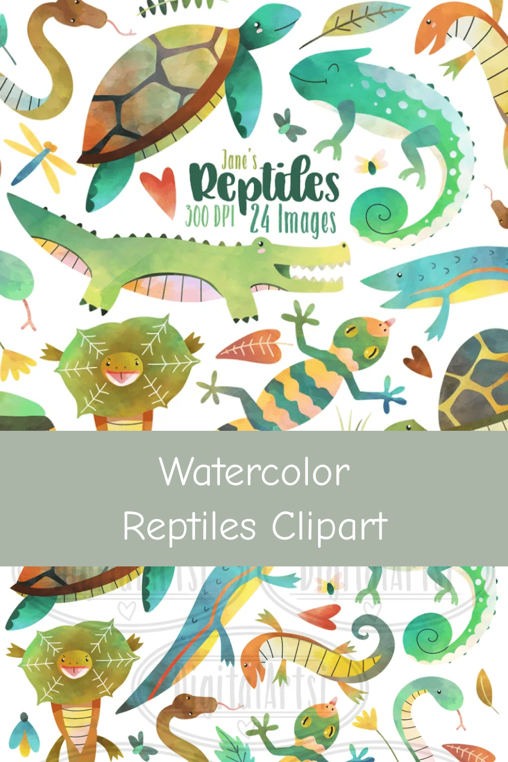 Watercolor Reptiles Clipart.