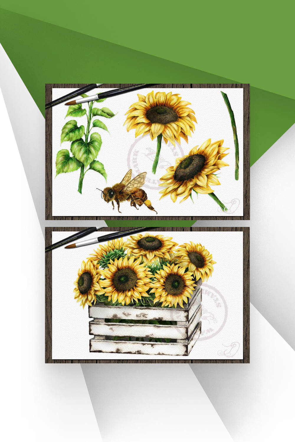 04 sunflower watercolor clipart rustic1000x1500