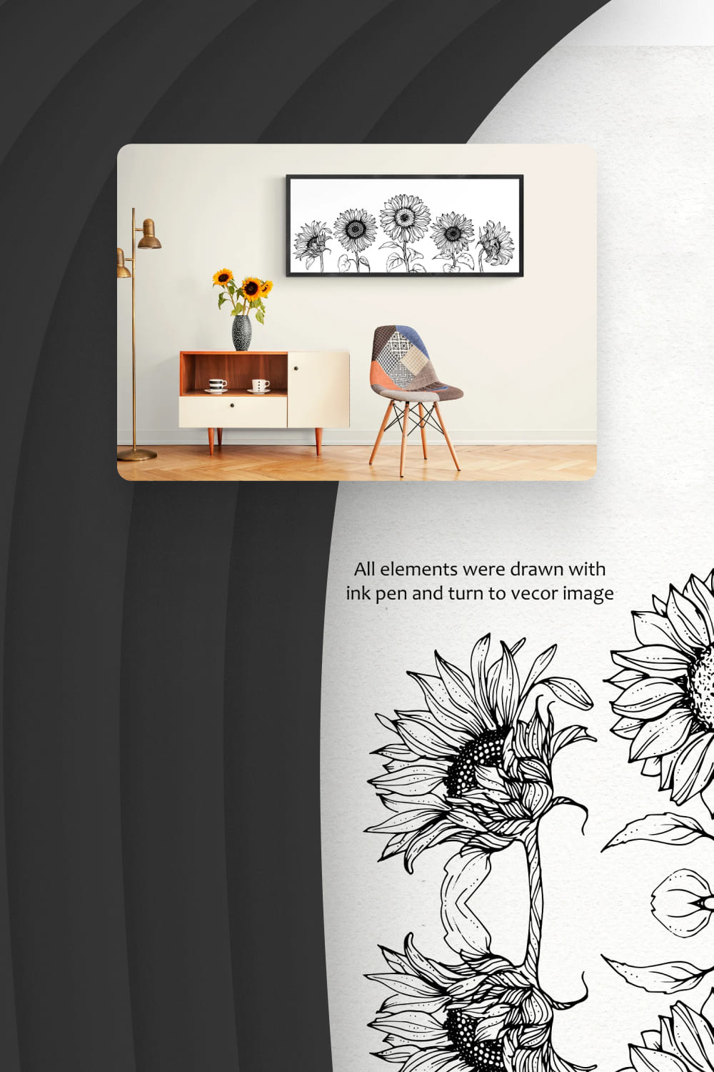 04 sunflowers. ink line art1000x1500