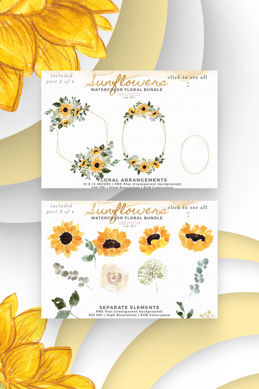 04 watercolor sunflowers clipart rustic1000x1500