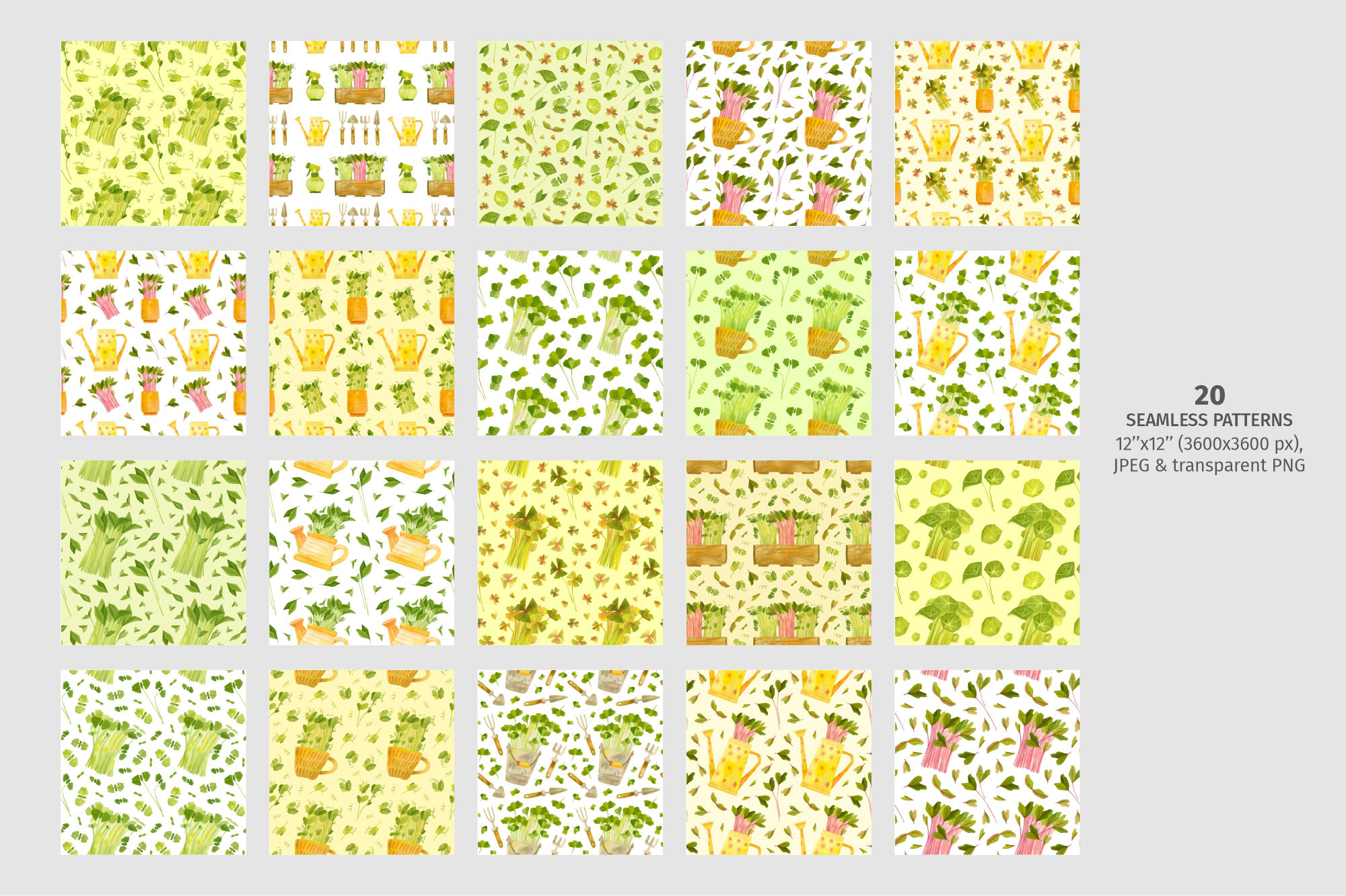 Microgreens Farm Watercolor patterns.