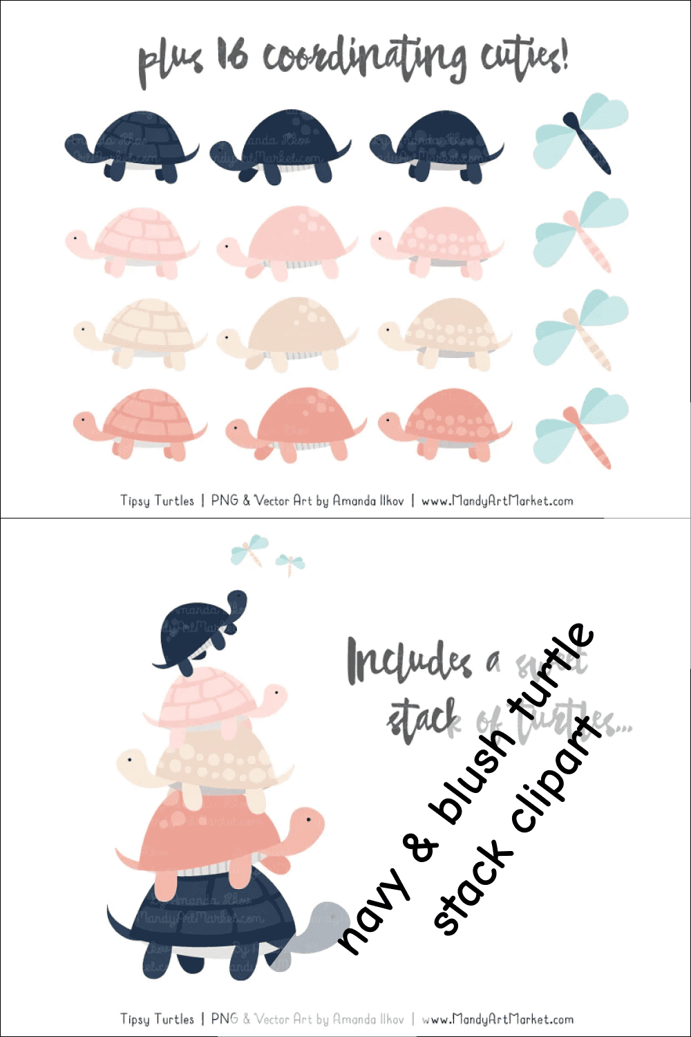 05 navy blush turtle stack clipart 1000x1500 1