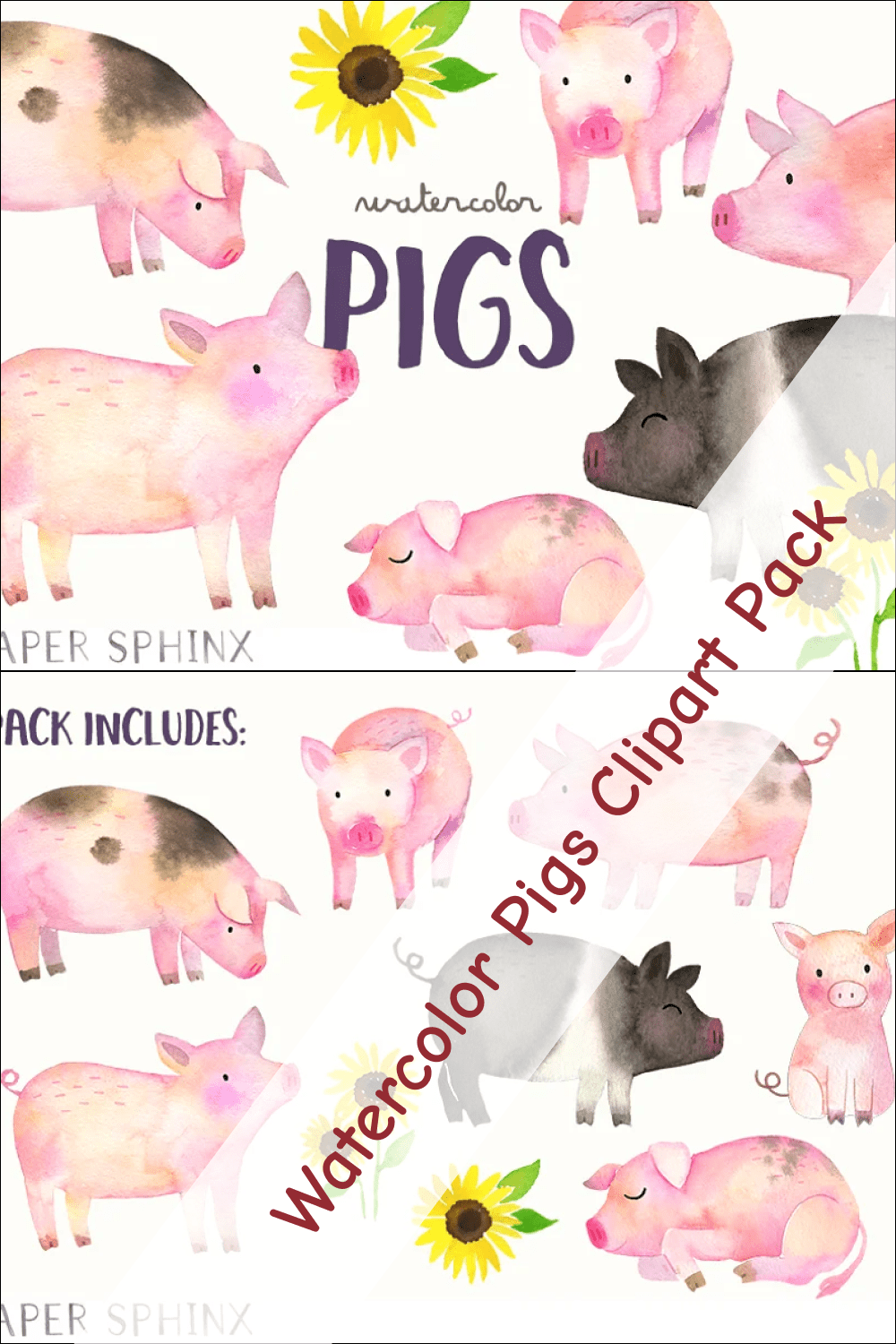 05 watercolor pigs clipart pack 1000x1500 1