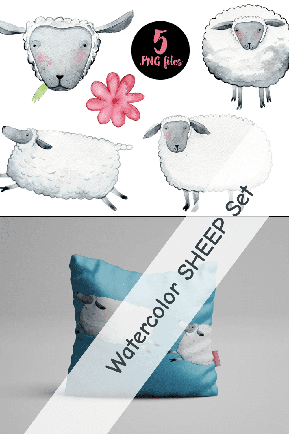 Watercolor Sheep Set.