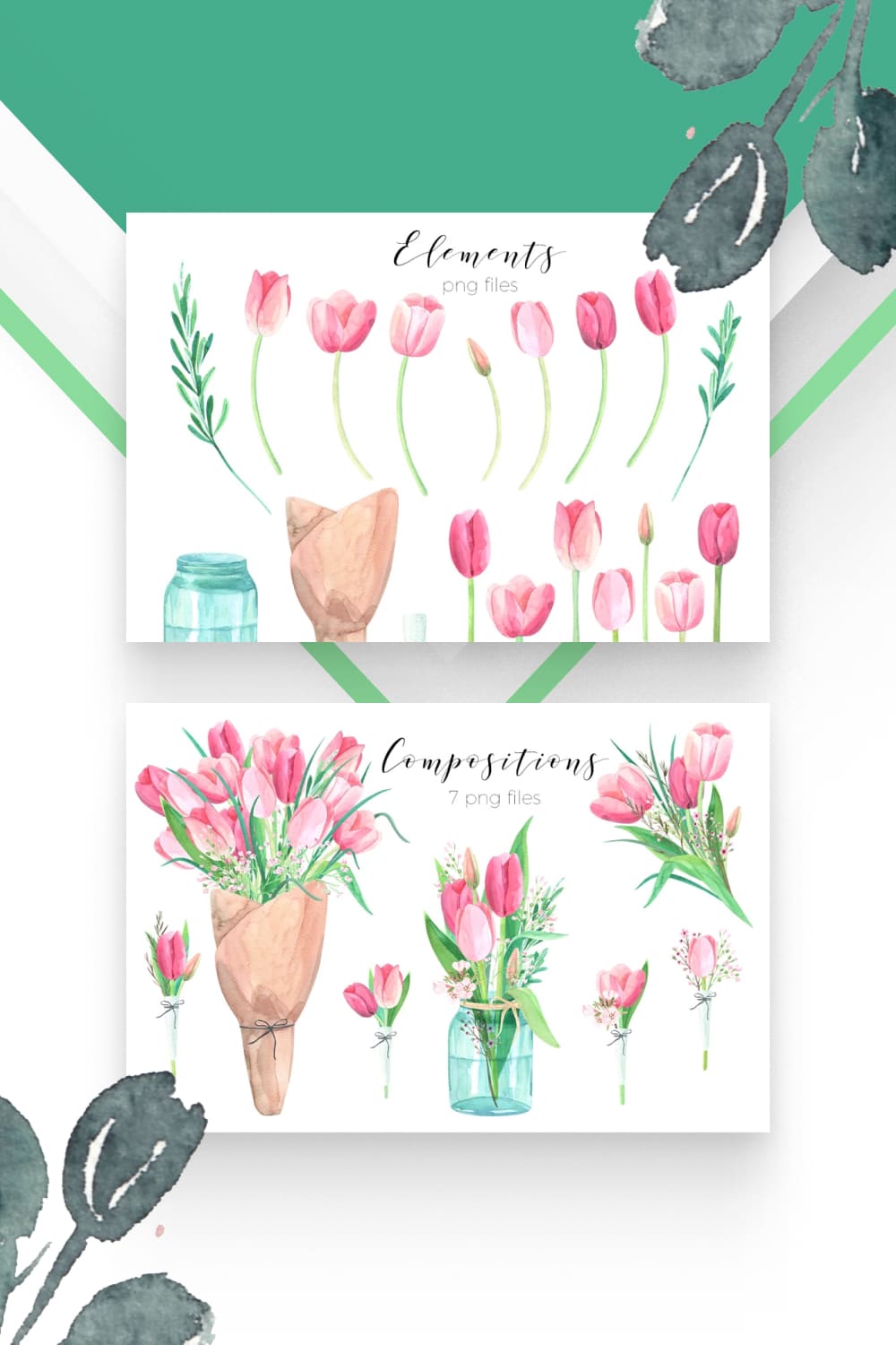 05 tulip blossom. watercolor clip art1000x1500