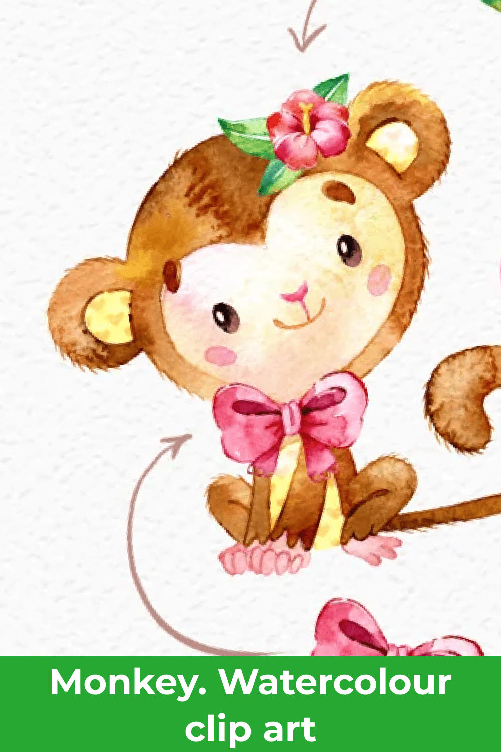 06 monkey. watercolour clip art 1000x1500 1