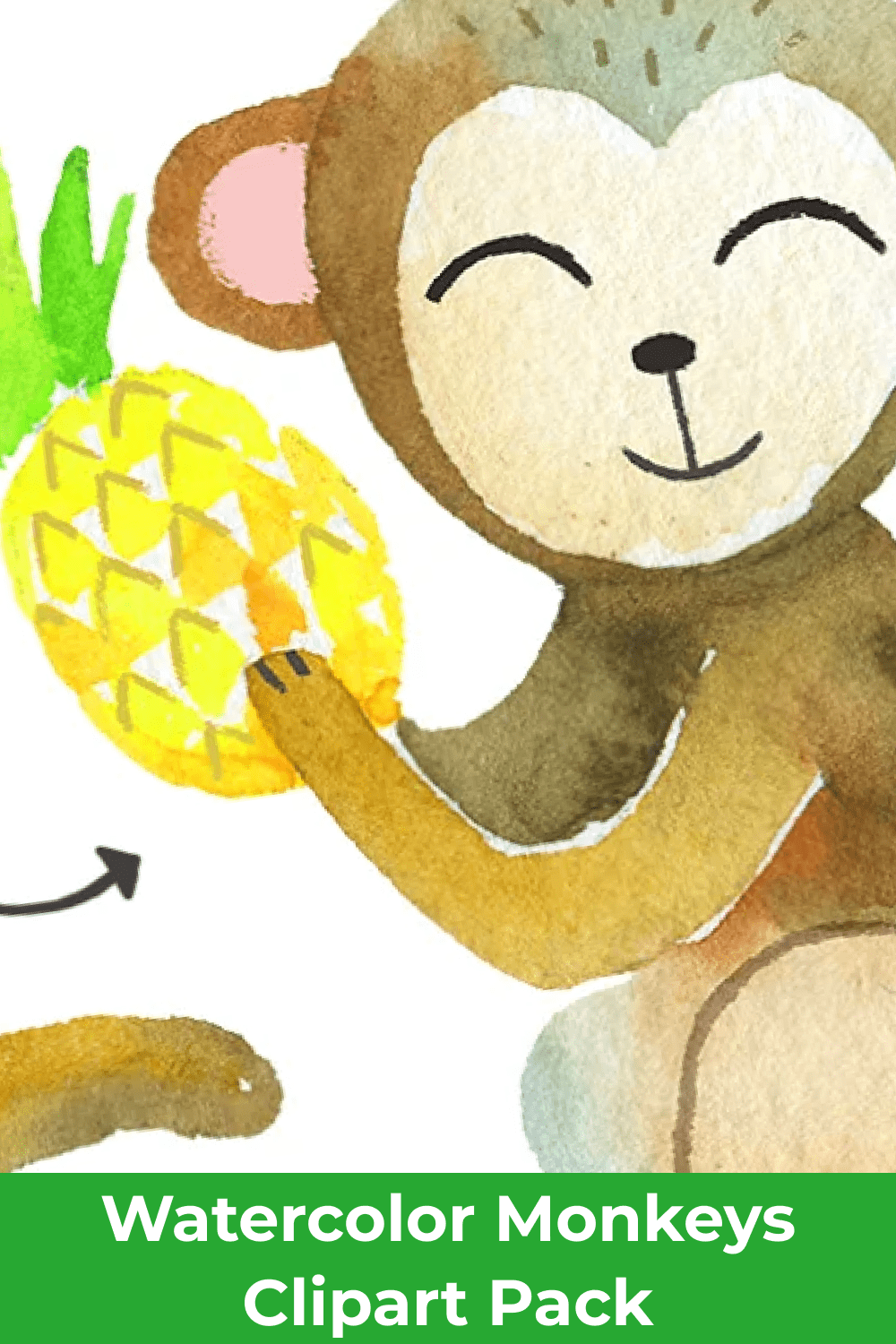 Watercolor Monkeys Clipart Pack.