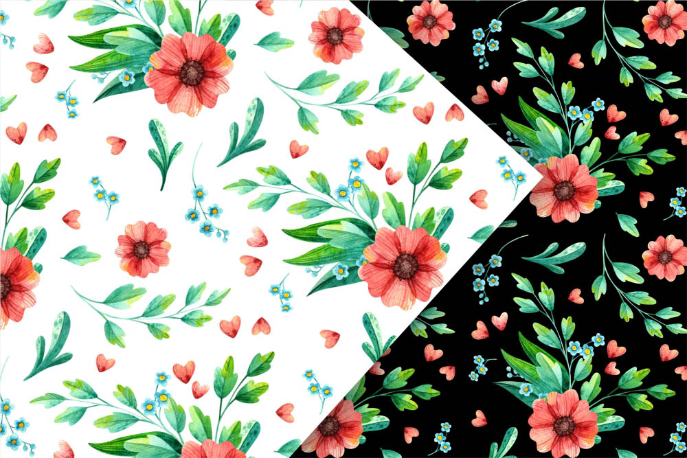 Spring Flowers Watercolor Clipart black & white.