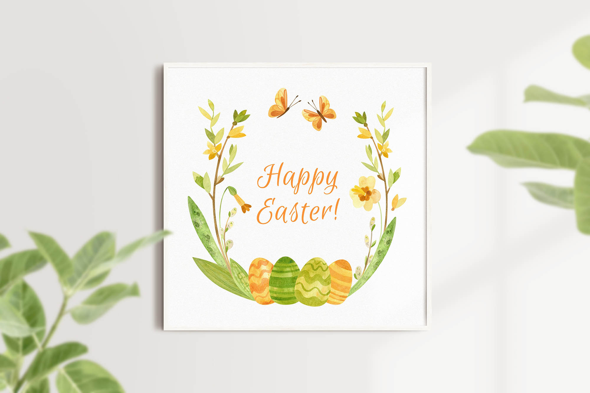 Rustic Easter Watercolor happy easter poster.