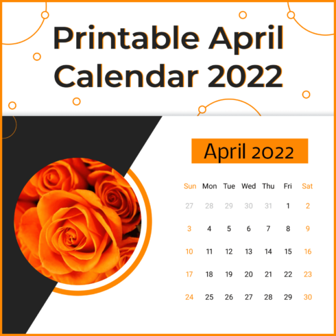 Minimalistic April 2022 Calendar with an Orange Rose .