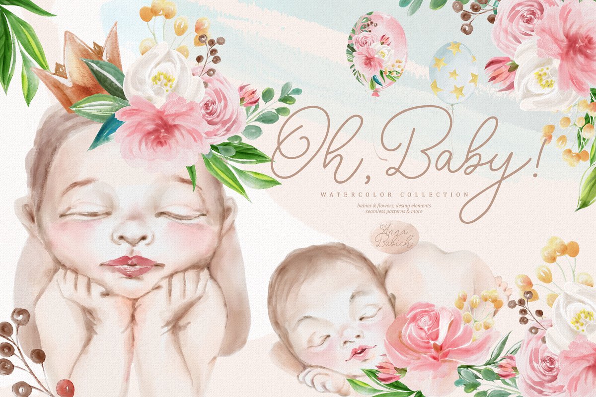 The main image preview of Baby Girl Watercolor Collection.