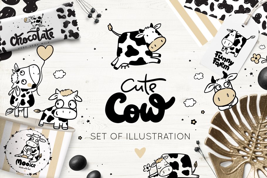 The main image preview of Cute Cow, Collection Illustration.