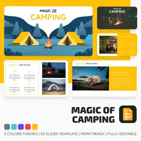 Camping Google Slides Theme main cover.