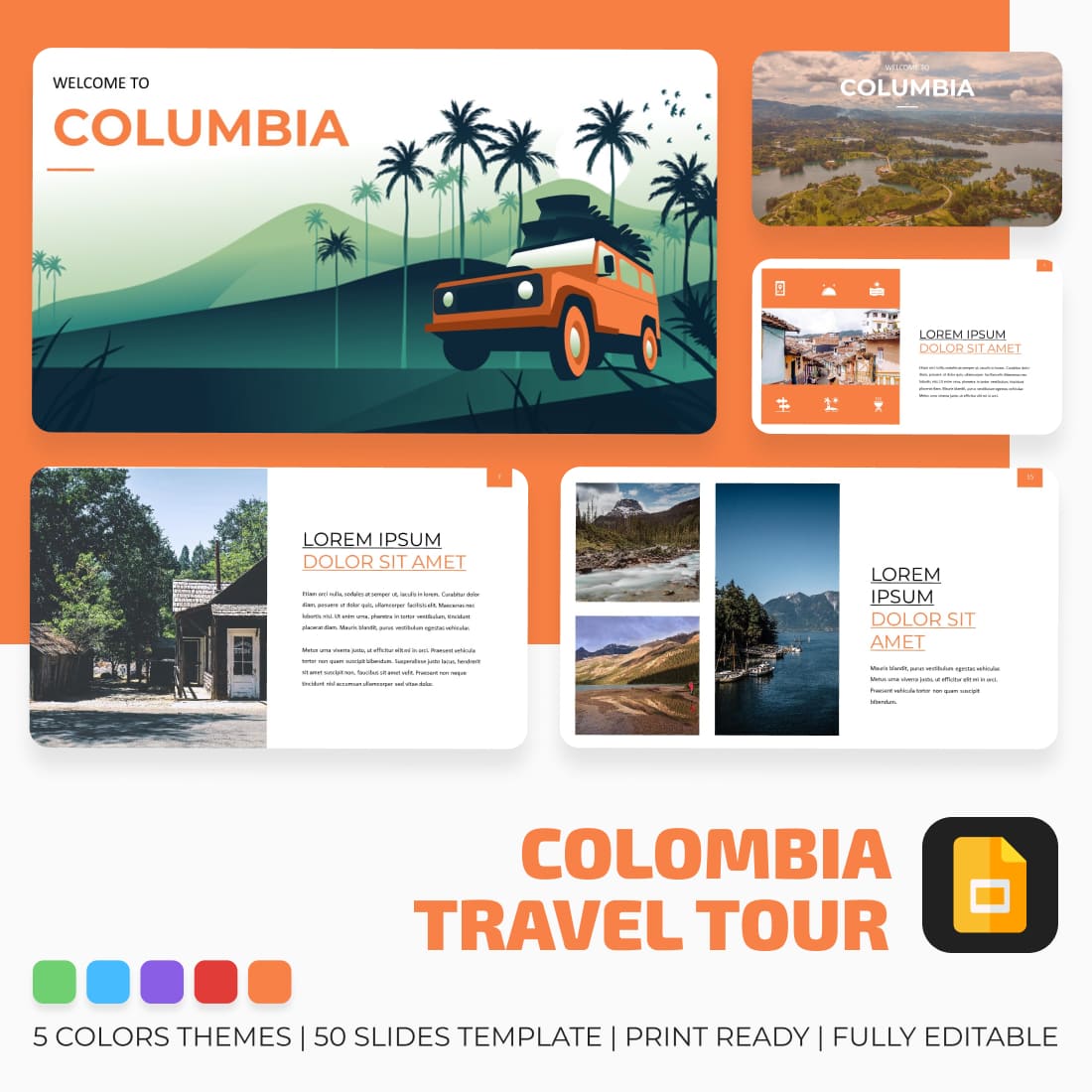 Сolombia Travel Google Slides Theme main cover.