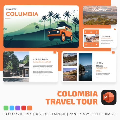 Ð¡olombia Travel PowerPoint Template main cover.