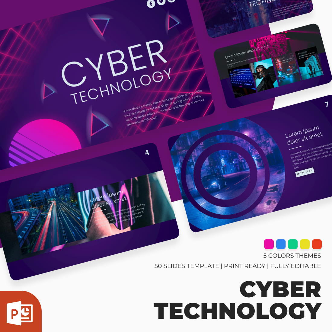 Cyber Technology PowerPoint Template main cover.