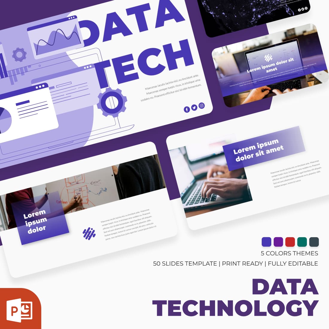 Data Technology PowerPoint Template main cover.